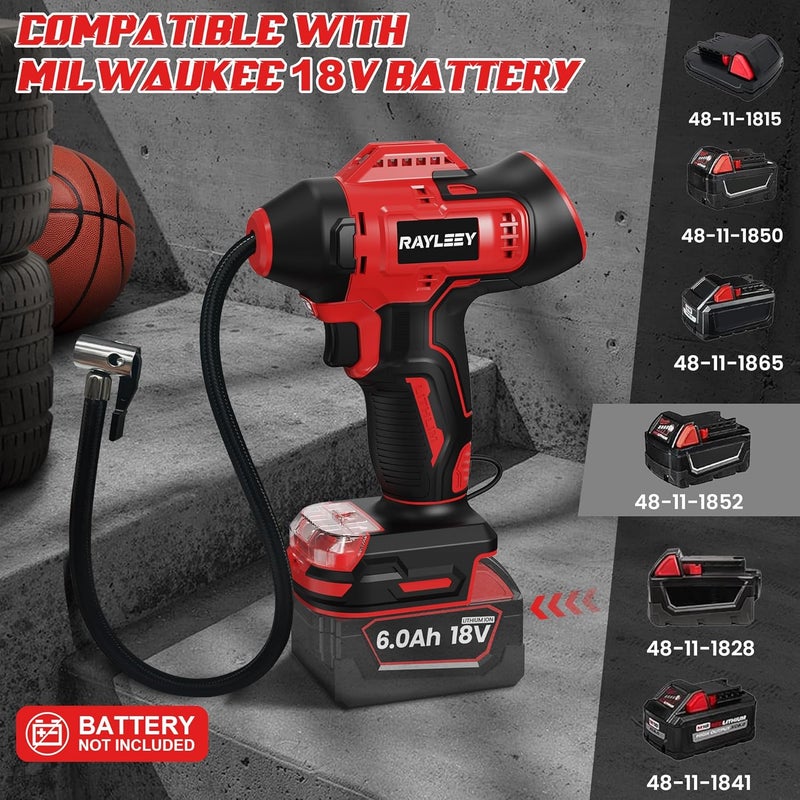 RAYLEEY Tire Inflator Cordless for Milwaukee 18V Battery [Tool Only], 160PSI Portable Air Compressor with Pressure Gauge, Auto-Shutoff & Fast Inflation, Portable Air Pump for Car, Motorcycle, Bike, Ball - Image 2